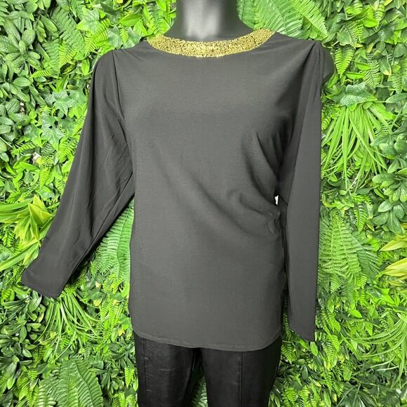 CHLOE & JASMINE Women Tops 1XL Black Cold Shoulder Gold Sequin Neckline NWT 0163 - Picture 3 of 14